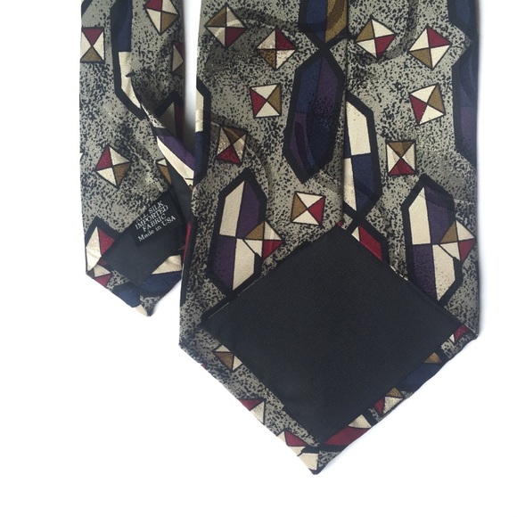 MARTIN WONG NAPA CA Silk Tie Geometric Gray With Multicolors - Picture 4 of 6